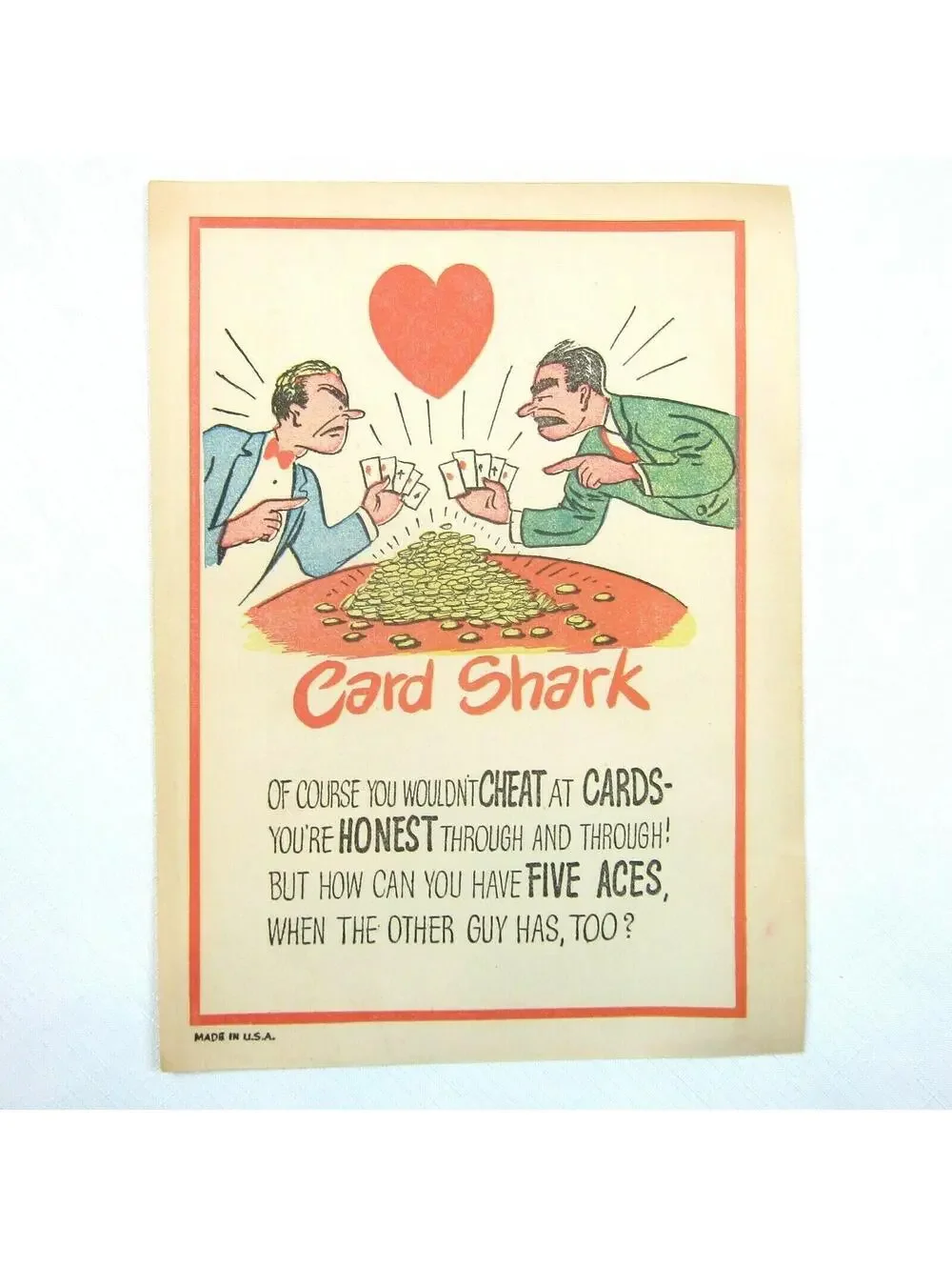 Vintage Vinegar Valentine Card Shark Penny Dreadful Sarcasm Insult Poem Ephemera